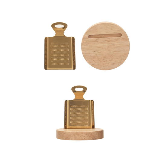 Stainless Steel Grater w/ Rubberwood Base, Set of 2